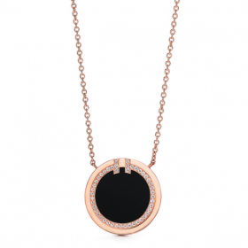 Tiffany T Two Necklaces 18K Rose Gold Diamond Black Onyx 40.6-45.7 cm Adjustable