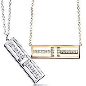 2020 Tiffany  T Two Open Horizontal Bar Pendant Necklaces 18K Gold Platinum Rose Gold Diamond